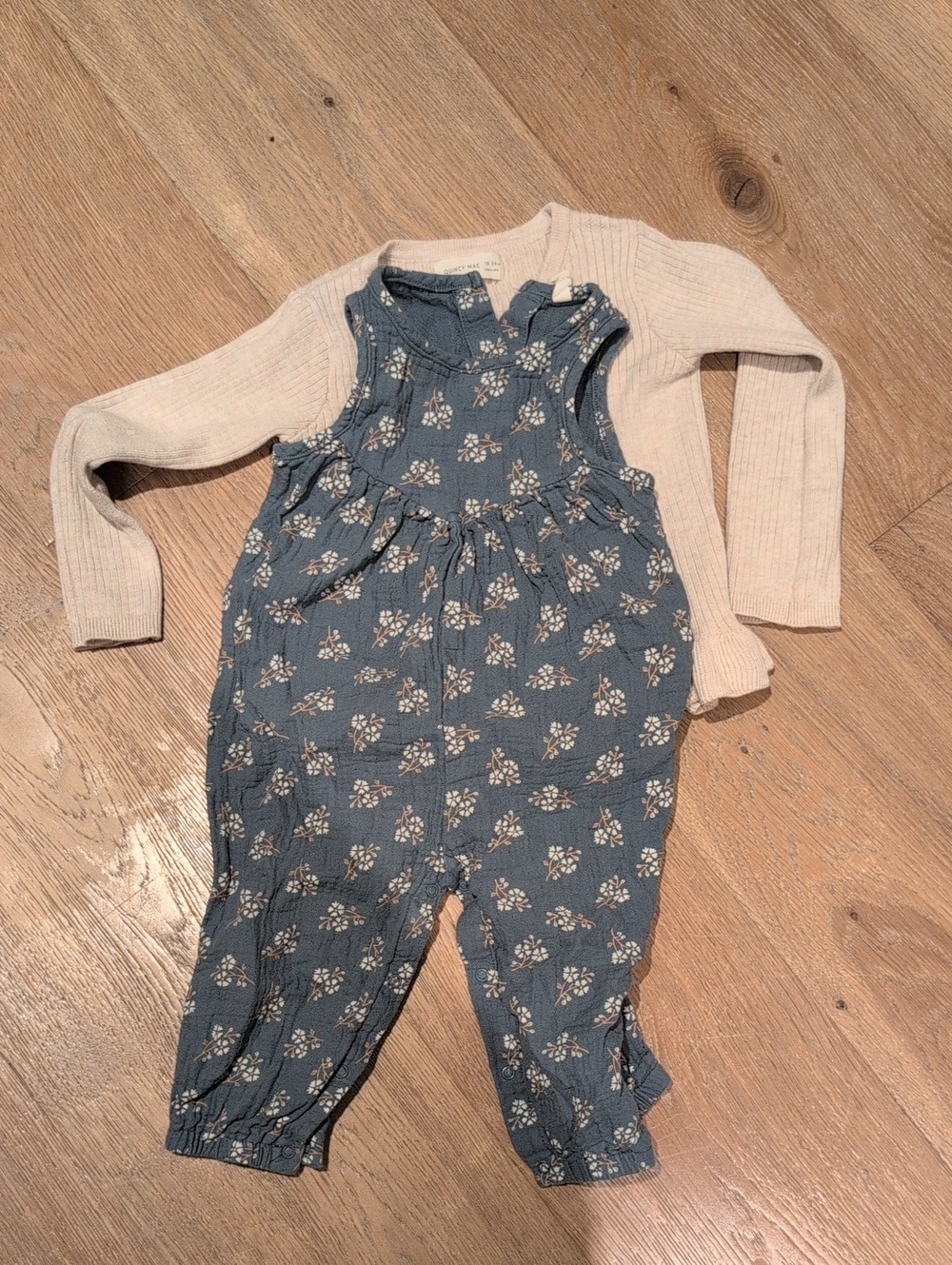 Quincy Mae Blue Floral One-Piece with Cream Knit Layer